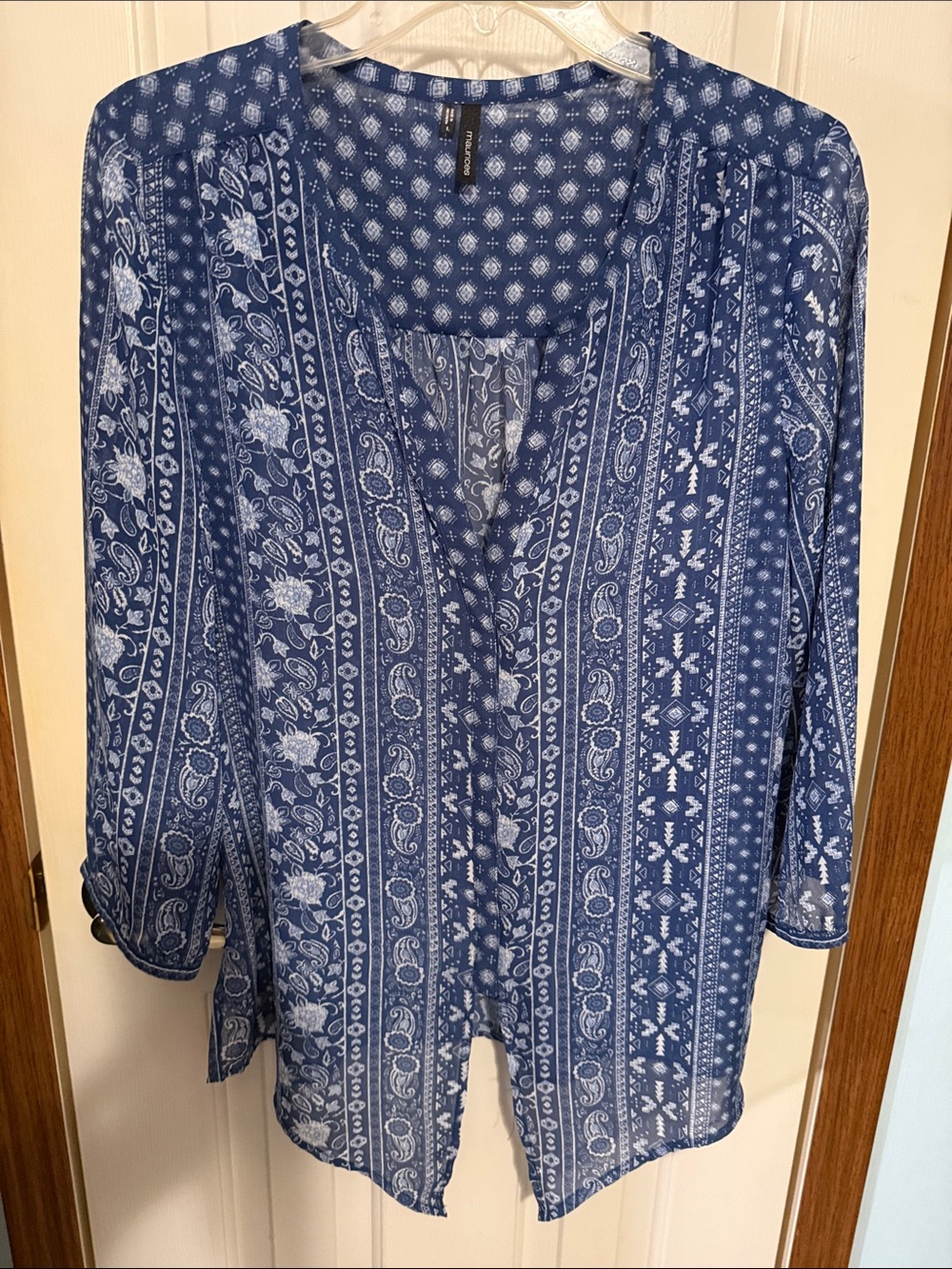 Maurices Blue Printed Tunic Blouse size Large